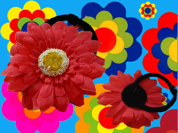 A17✪ 70er Jahre Hippie Festival Flower-Power Gerbera Haarspange Haargummi rot 