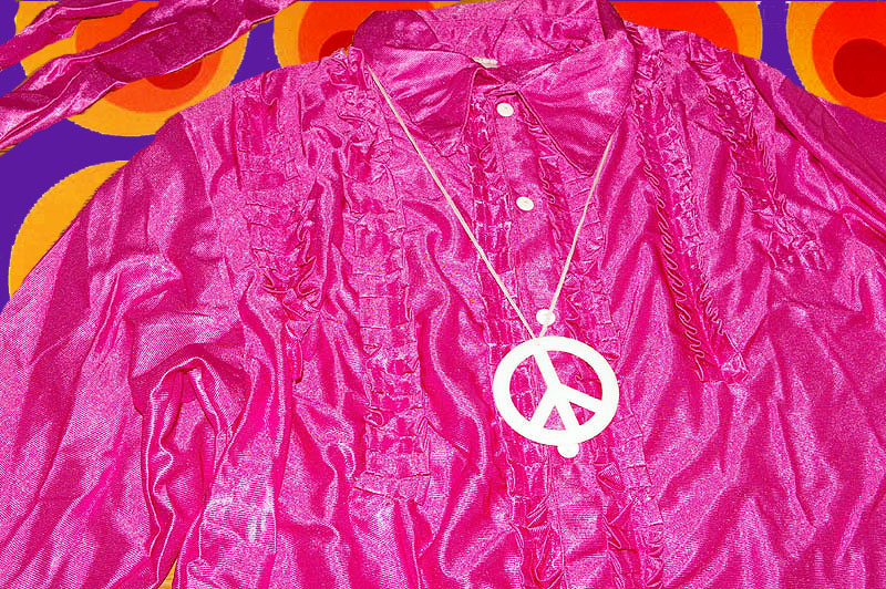 127 ✪ Messieurs Hippie Costume Satin rüschenhemd Bandeau peacekette 70er Ans 