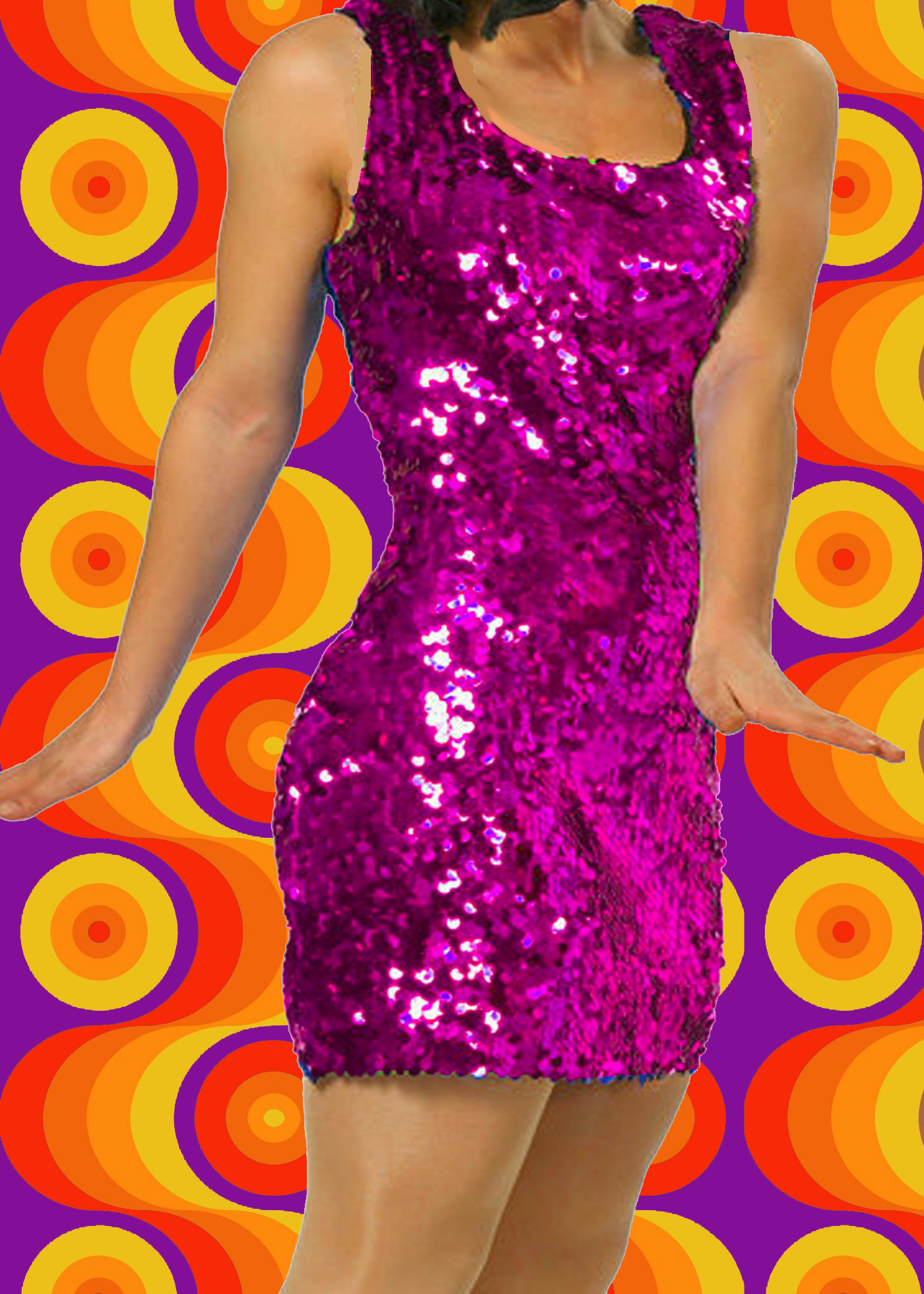 310✪ Glam Rock Party Abend Pailletten Kleid Disco Queen Dancing pink Gr 44 