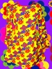 180.38 - knallbuntes Trompetenärmel Prilblumen Hippie Kleid Kostüm Woodstock Blumenkinder Revival 70er Jahre Gr. 38 gelb / bunt