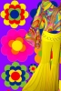 544 - AbbA Retro Kostüm Revival Psychedellic Pucci Muster Mega Schlaghose mit buntem Oberteil mit Trompetenärmeln 70er Jahre Gr. 40 - 42 NEU gelb / bunt